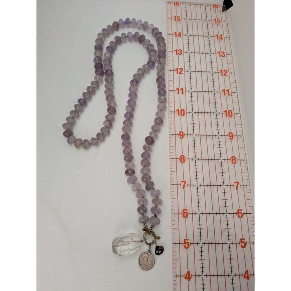 Amethyst Faceted Bead Necklace with Sterling Clasp and Crystal Pendant 34.5” - Picture 4 of 6